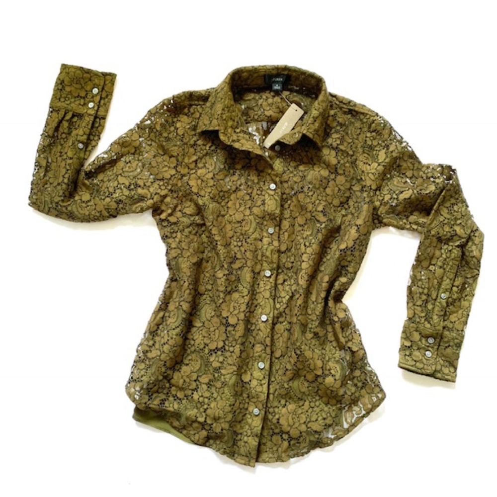 J. Crew Green Lace Blouse with Matching Cami (NWT)